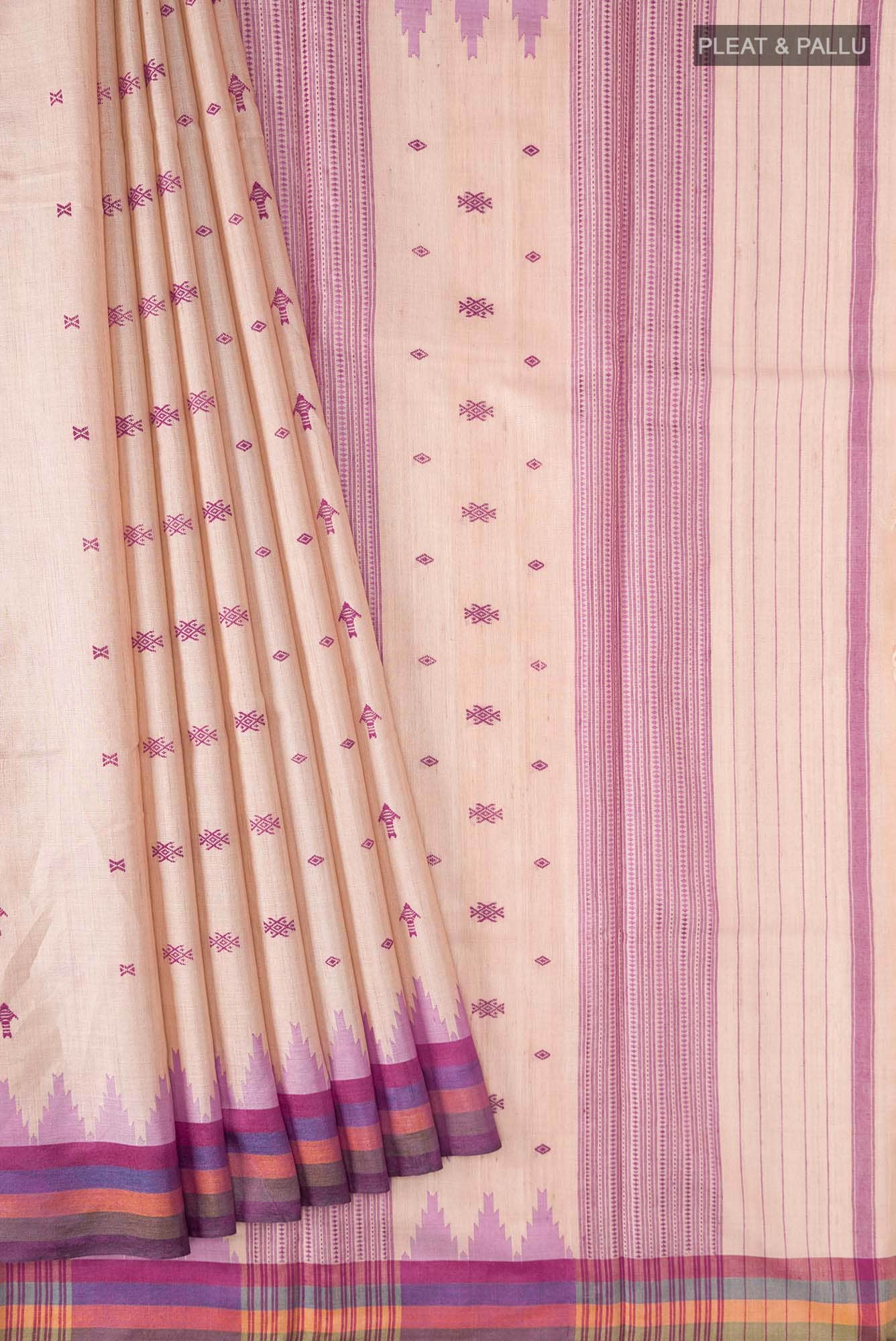 Beige Bhagalpuri Tussar Silk Saree