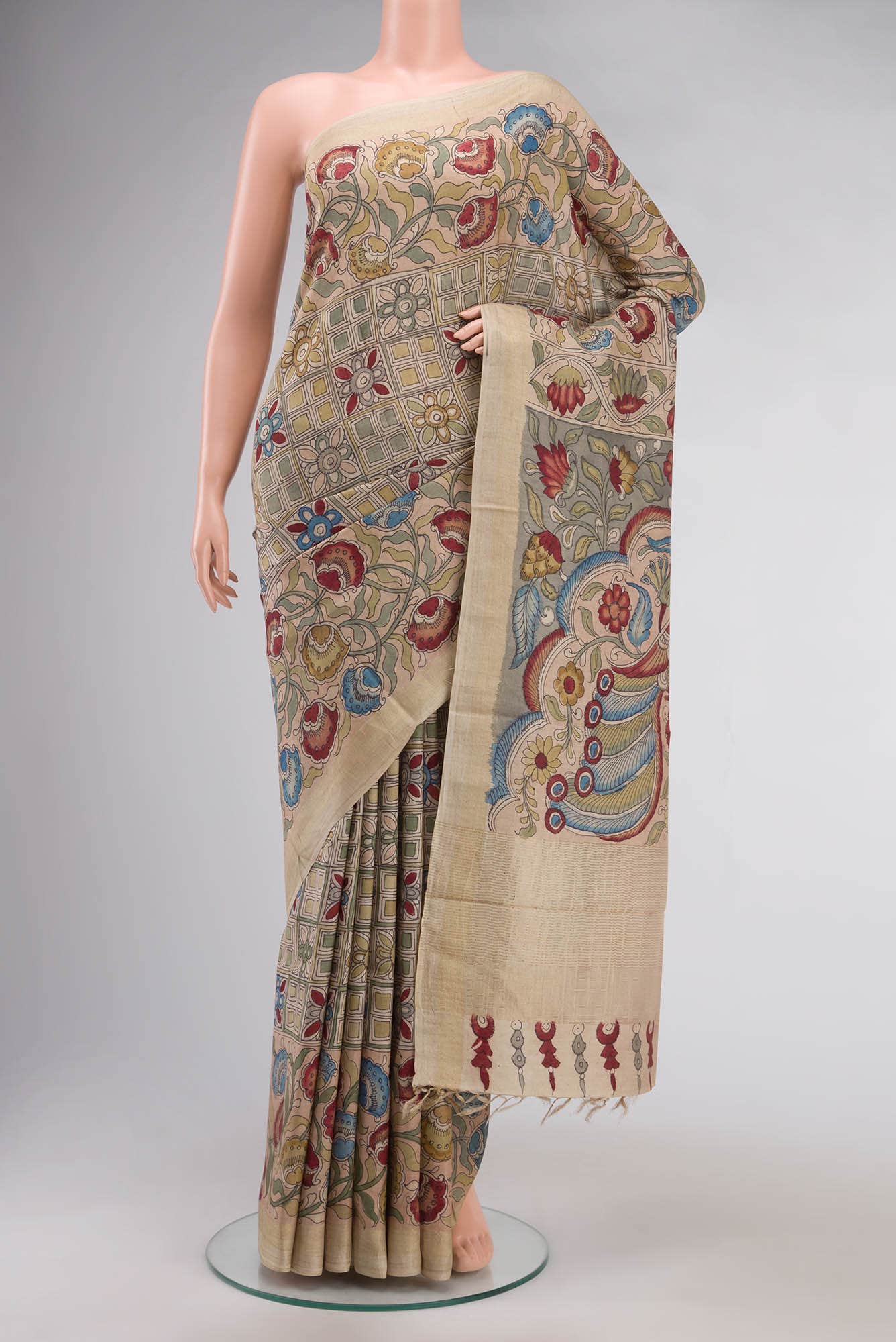 Beige Bhagalpuri Tussar Silk Saree
