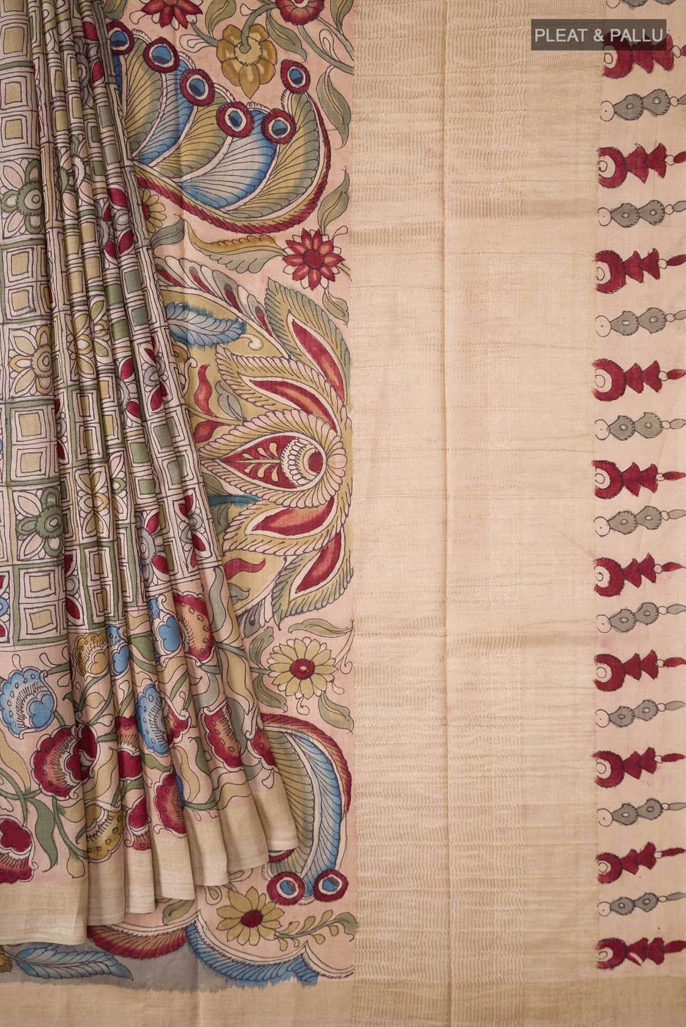 Beige Bhagalpuri Tussar Silk Saree