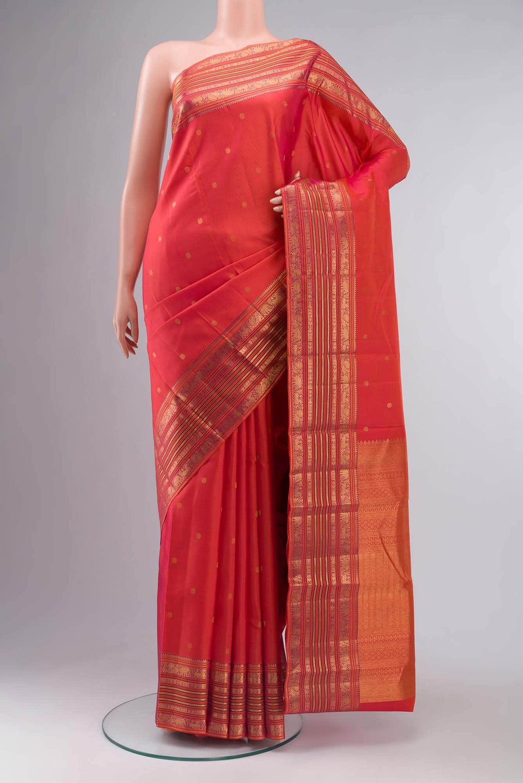 Orange Dual Tone Kanchipuram Silk Saree