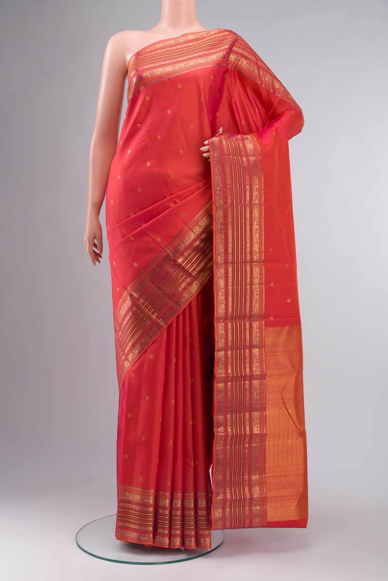 Orange Dual Tone Kanchipuram Silk Saree