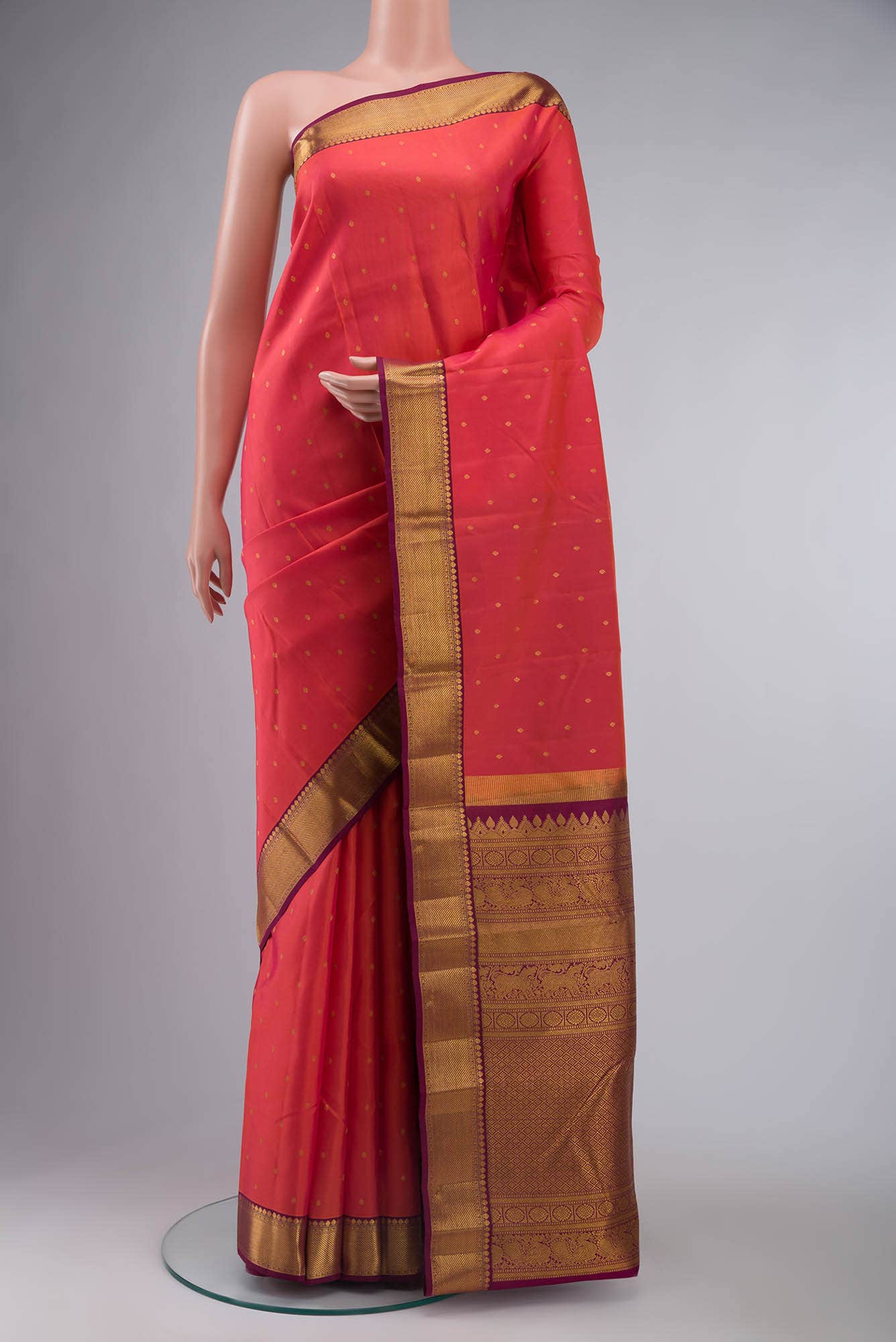 Orange with Pink Dual Tone Kanchipuram Silk Saree