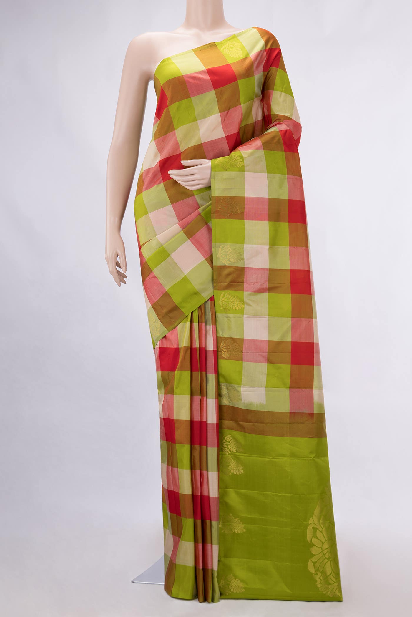Green and Red Dual Tone Kanchipuram Silk Saree