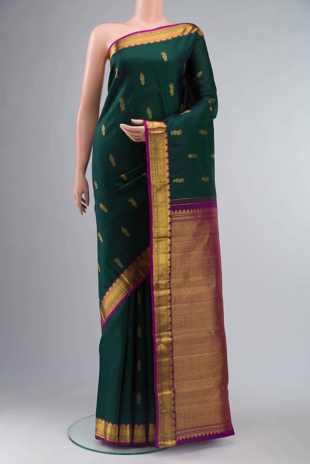 Bottle Green Kanchipuram Silk Saree