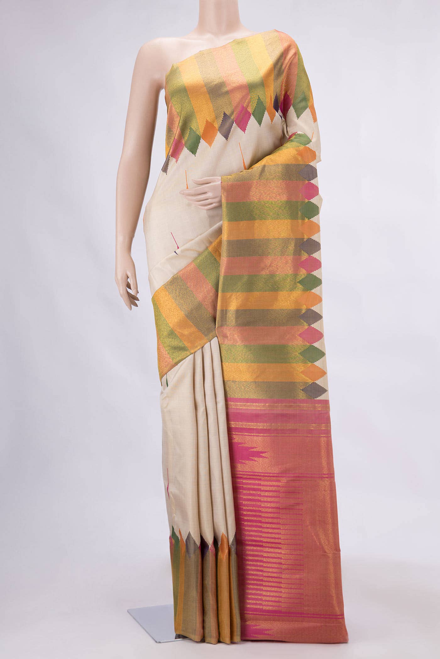 Beige Dual Tone Kanchipuram Silk Saree