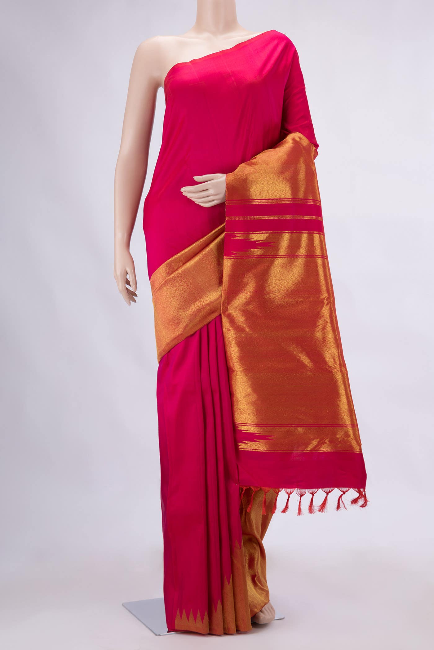 Dark Pink Dual Tone Kanchipuram Silk Saree
