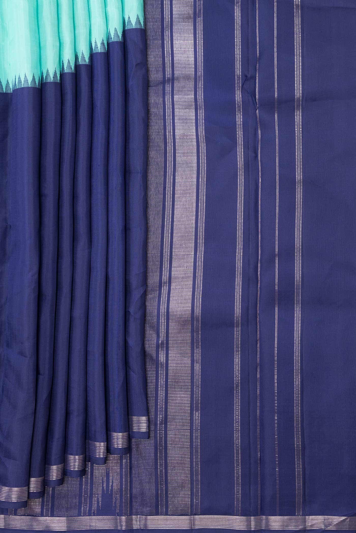 Sky Blue and Navy Blue Dual Tone Kanchipuram Silk Saree