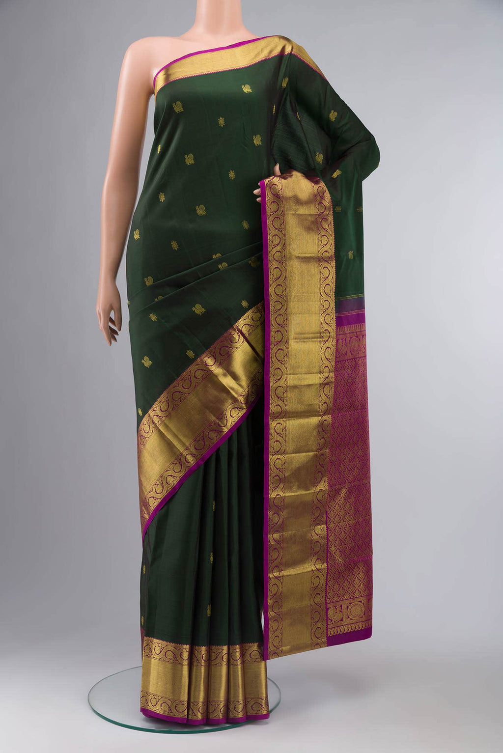 Bottle Green Kanchipuram Silk Saree