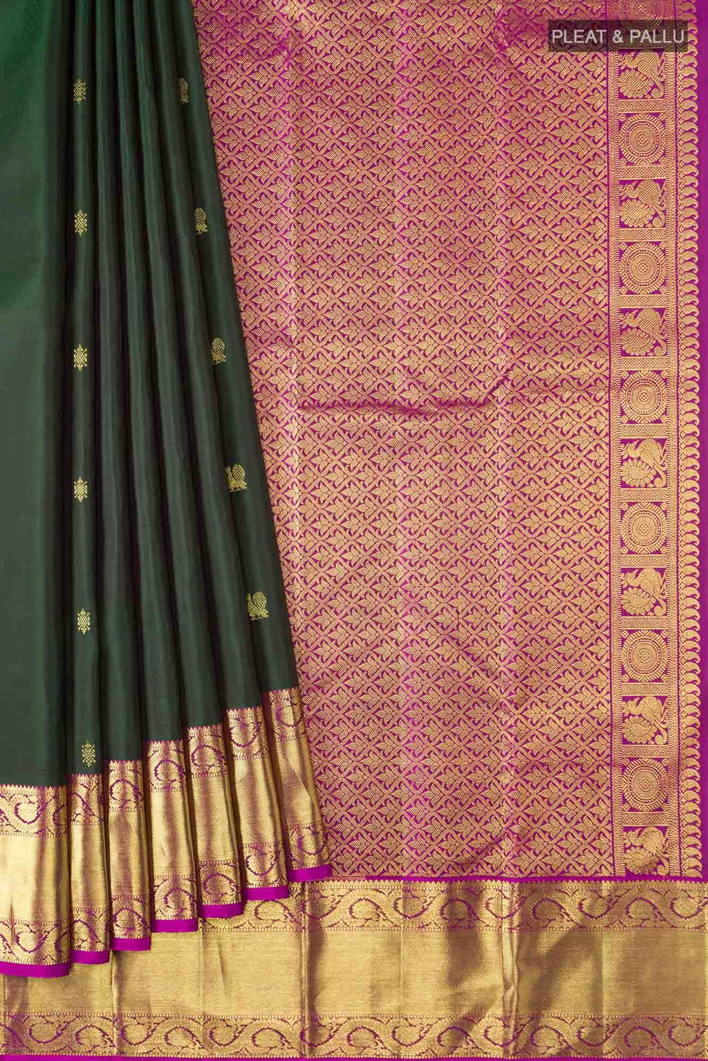 Bottle Green Kanchipuram Silk Saree