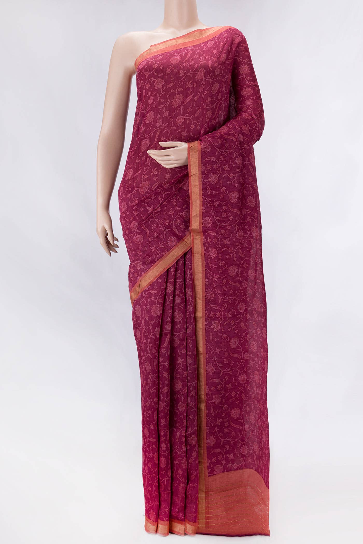 Dark Pink Dual Tone Tussar Silk Saree