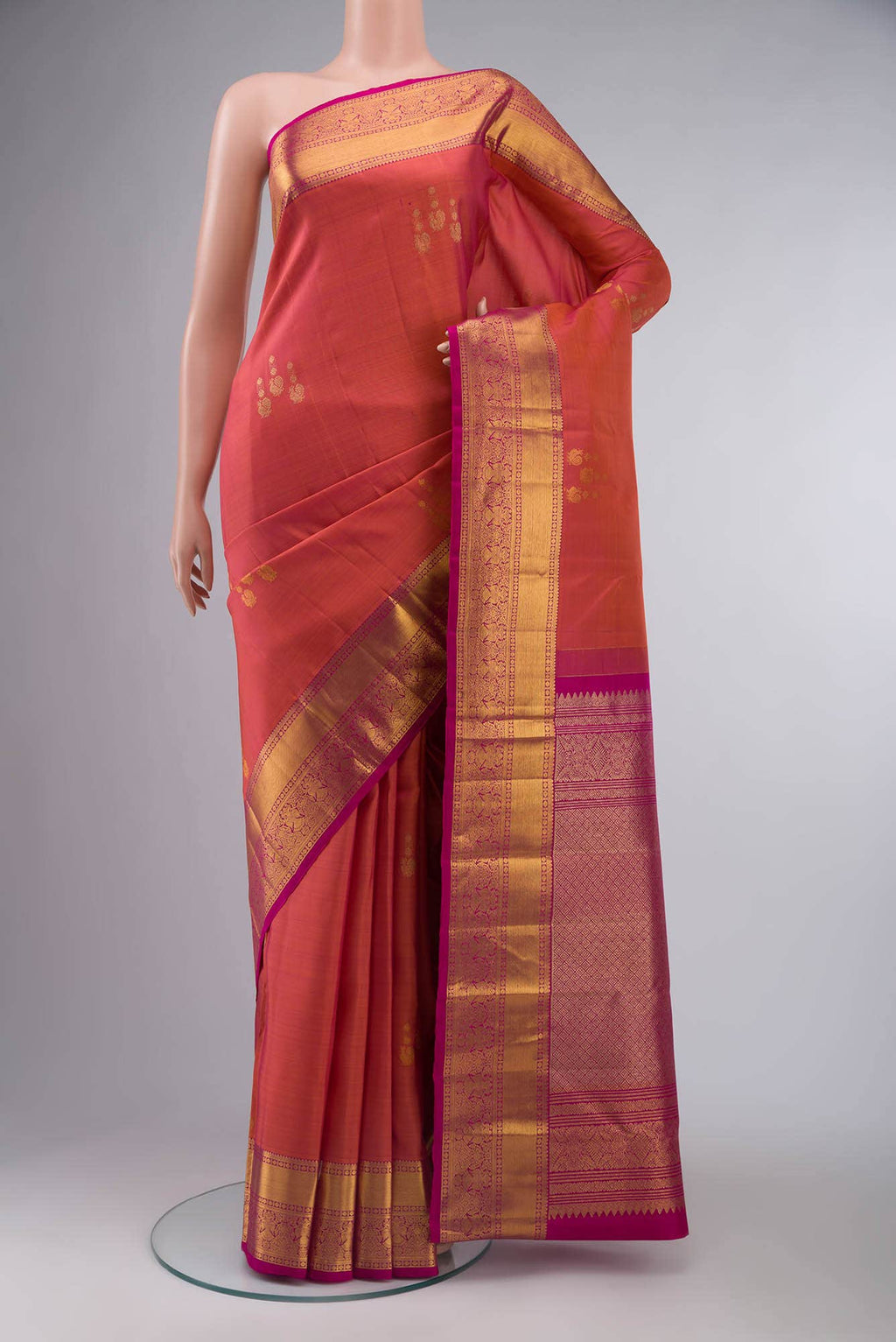 Orange with Pink Dual Tone Kanchipuram Silk Saree