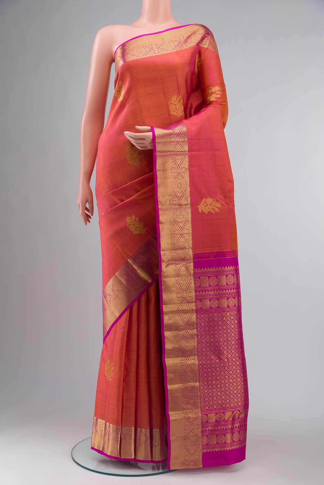 Orange with Pink Dual Tone Kanchipuram Silk Saree
