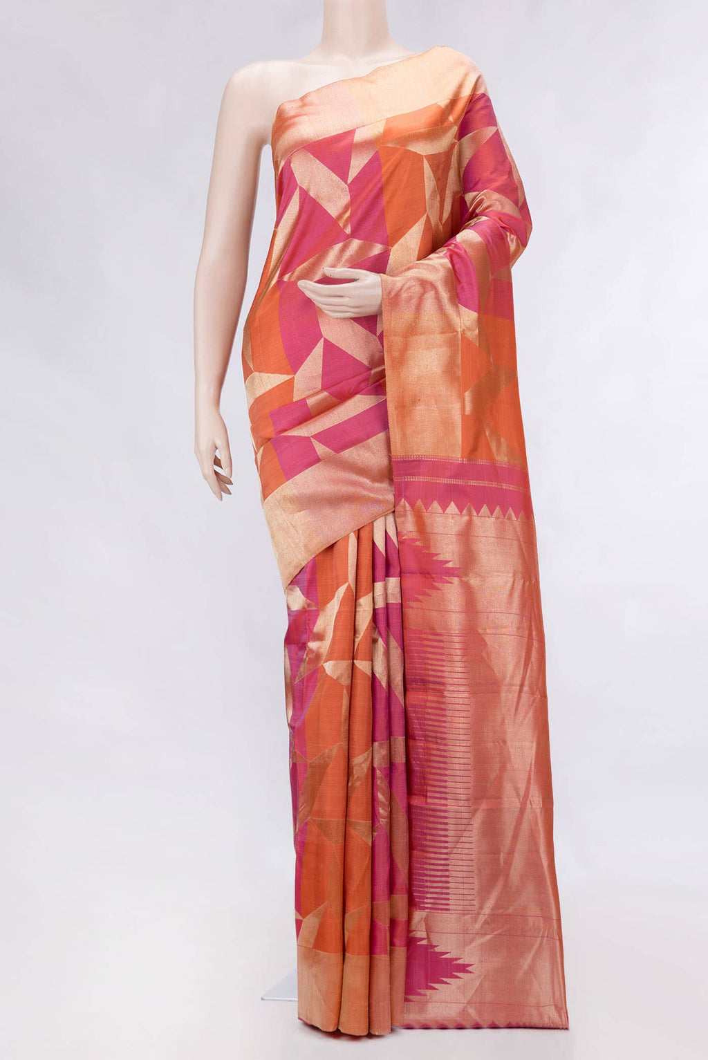Orange and Pink Dual Tone Kanchipuram Silk Saree