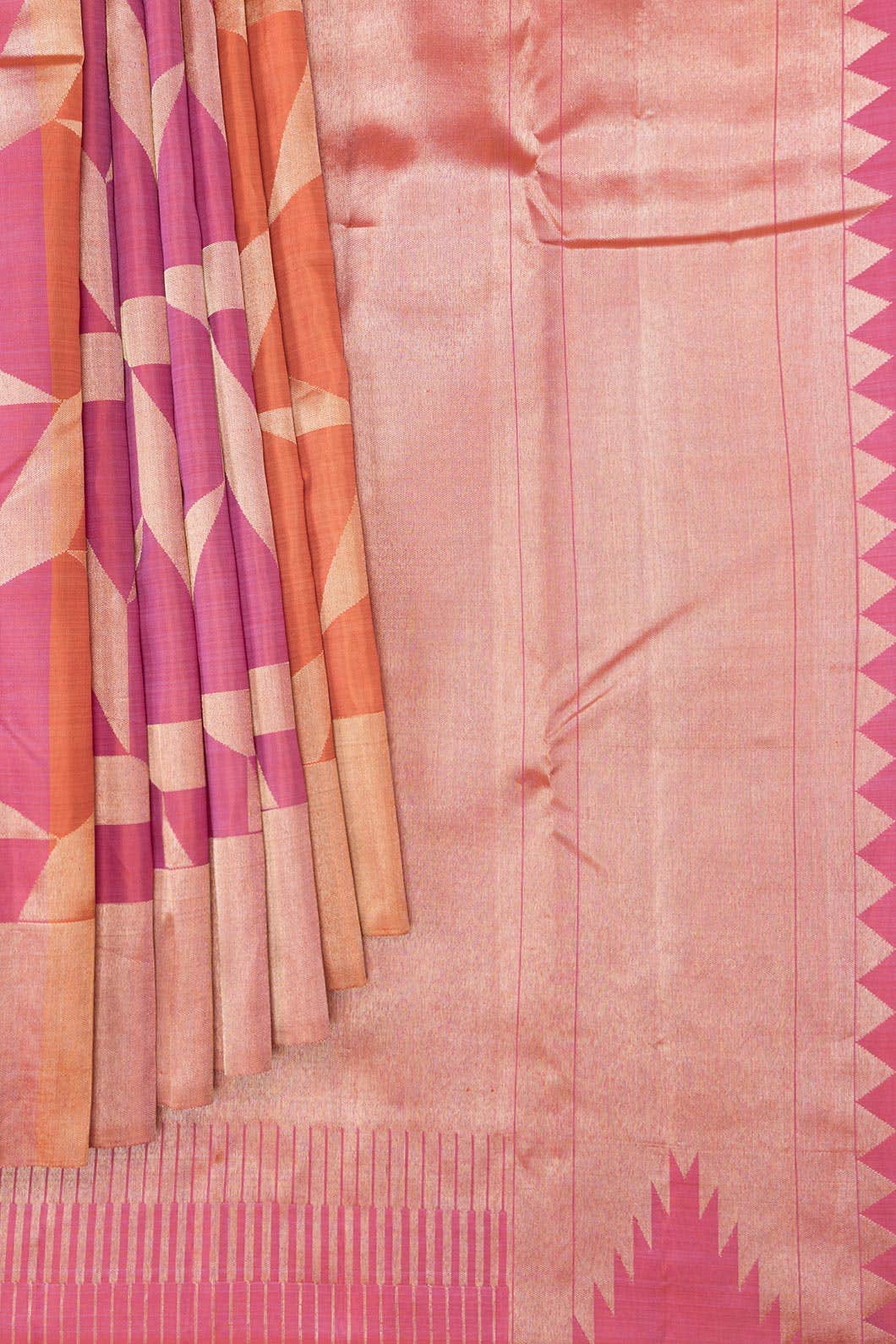 Orange and Pink Dual Tone Kanchipuram Silk Saree