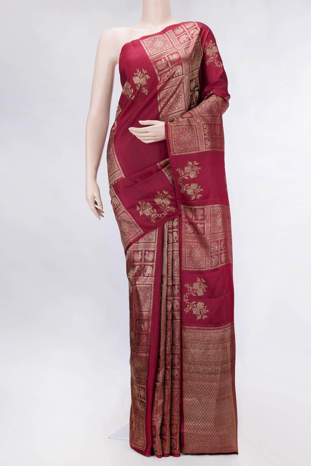 Burgundy Dual Tone Kanchipuram Silk Saree