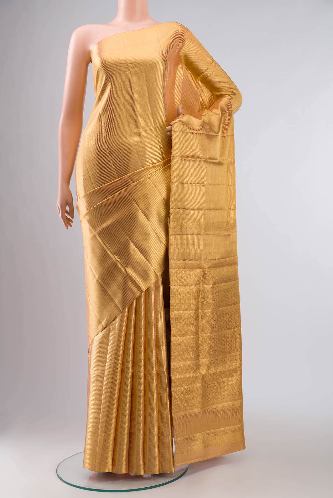 Gold with Peach Dual Tone Kanjivaram Tissue Silk Saree