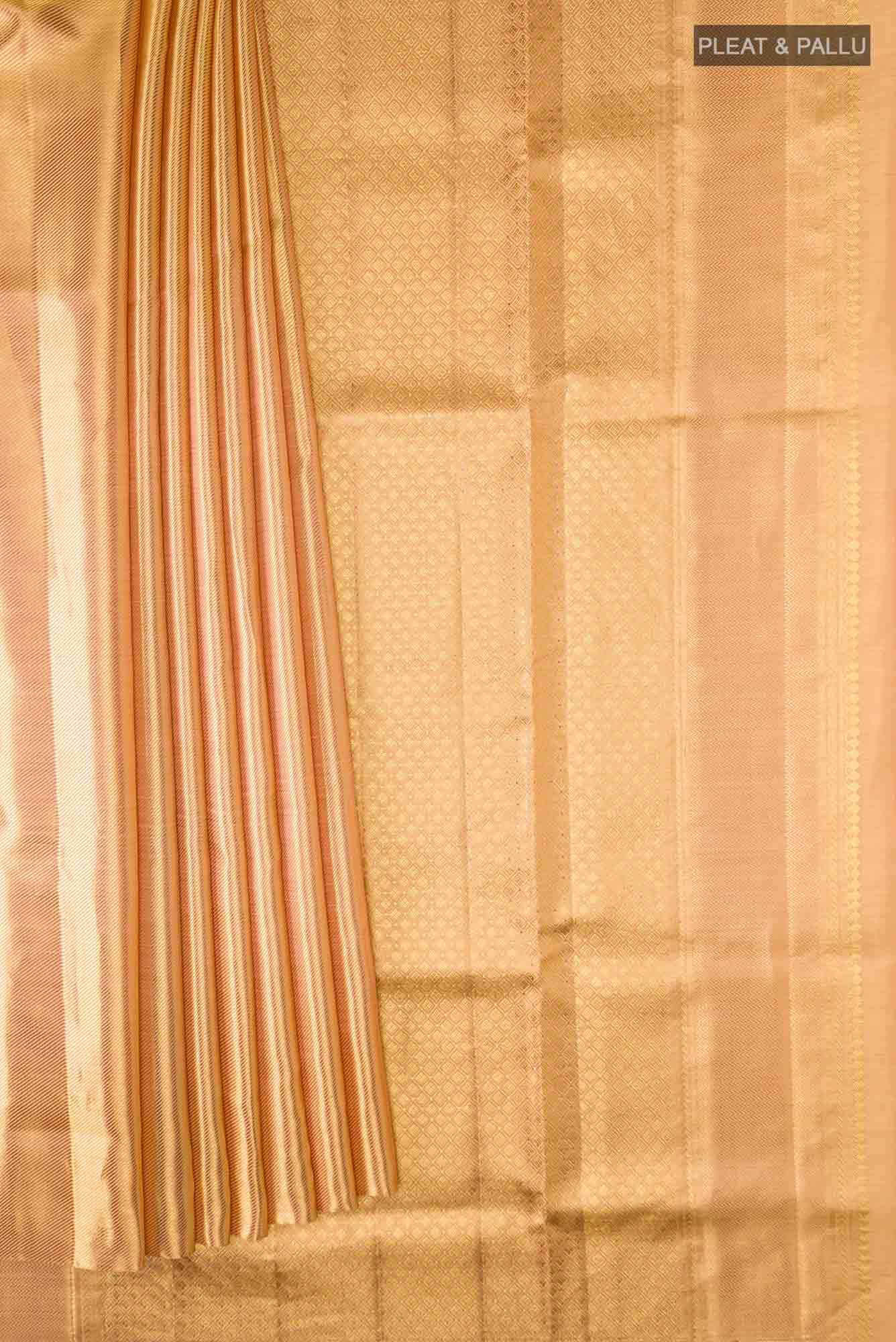 Gold with Peach Dual Tone Kanjivaram Tissue Silk Saree
