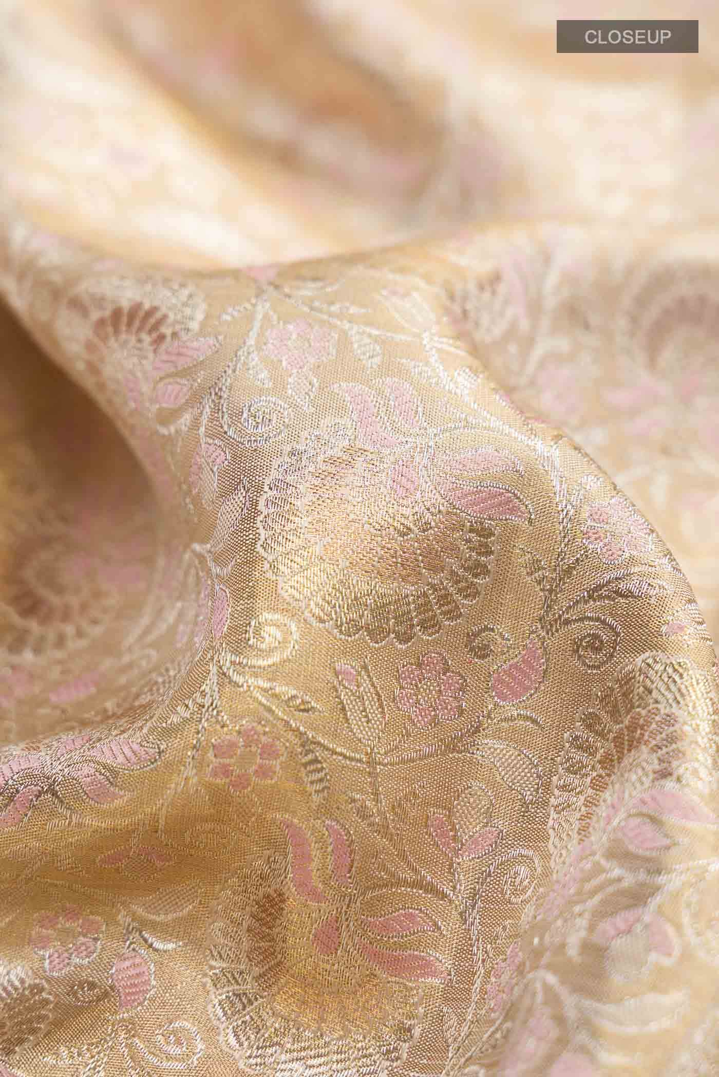 Beige with Gold Dual Tone Kanchipuram Tissue Silk Saree