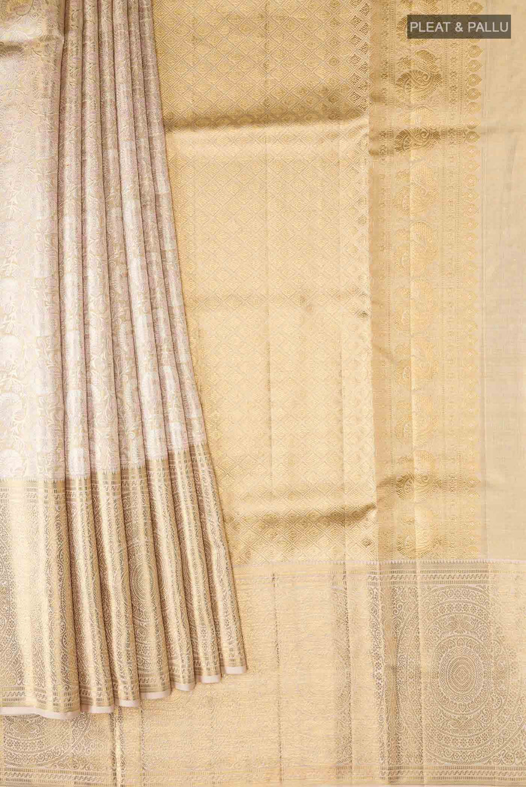 Beige with Gold Dual Tone Kanchipuram Tissue Silk Saree