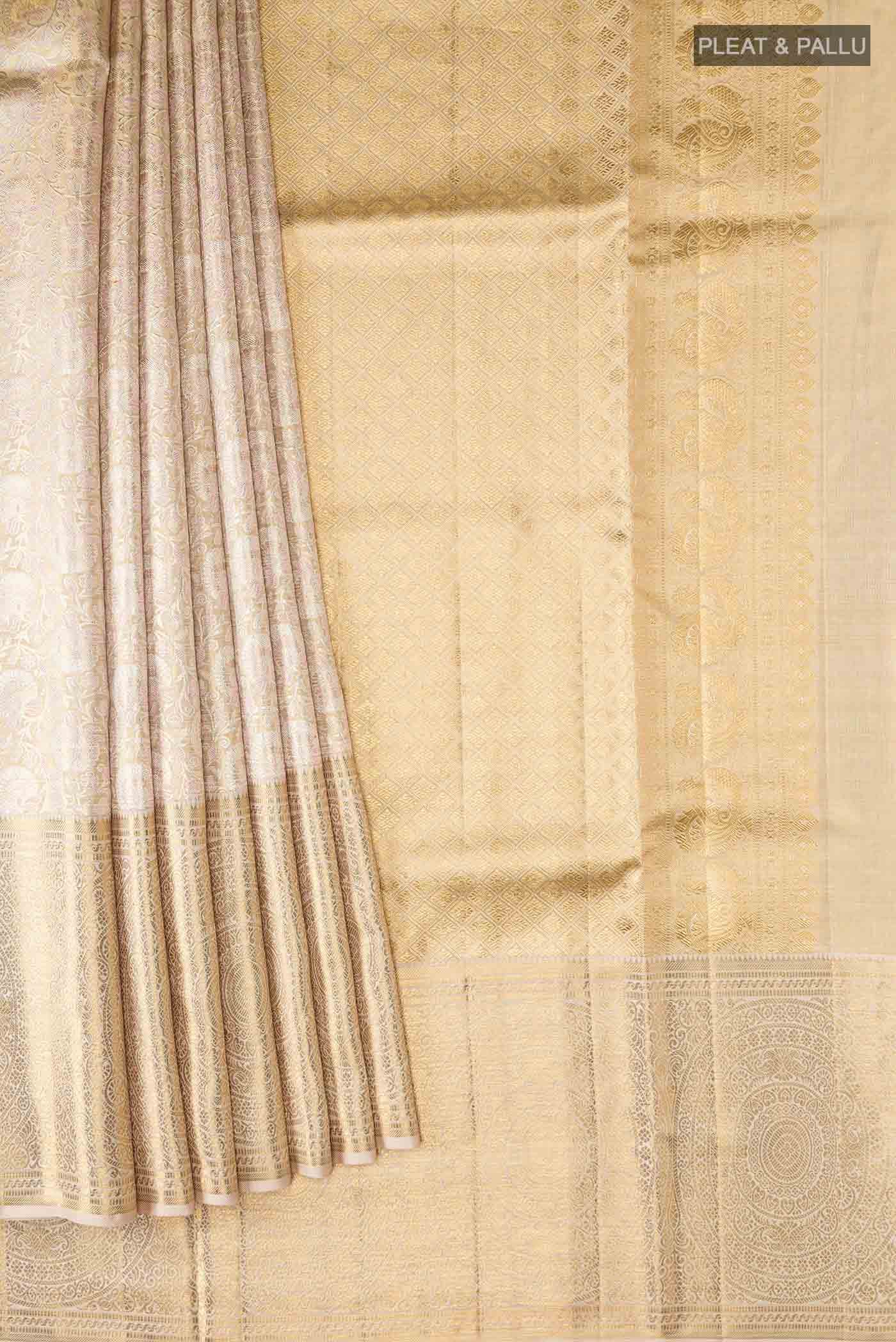 Beige with Gold Dual Tone Kanchipuram Tissue Silk Saree