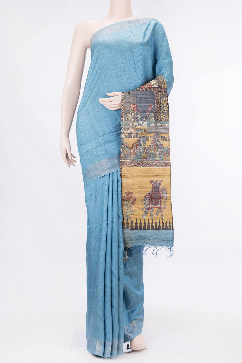 Blue Dual Tone Tussar Silk Saree