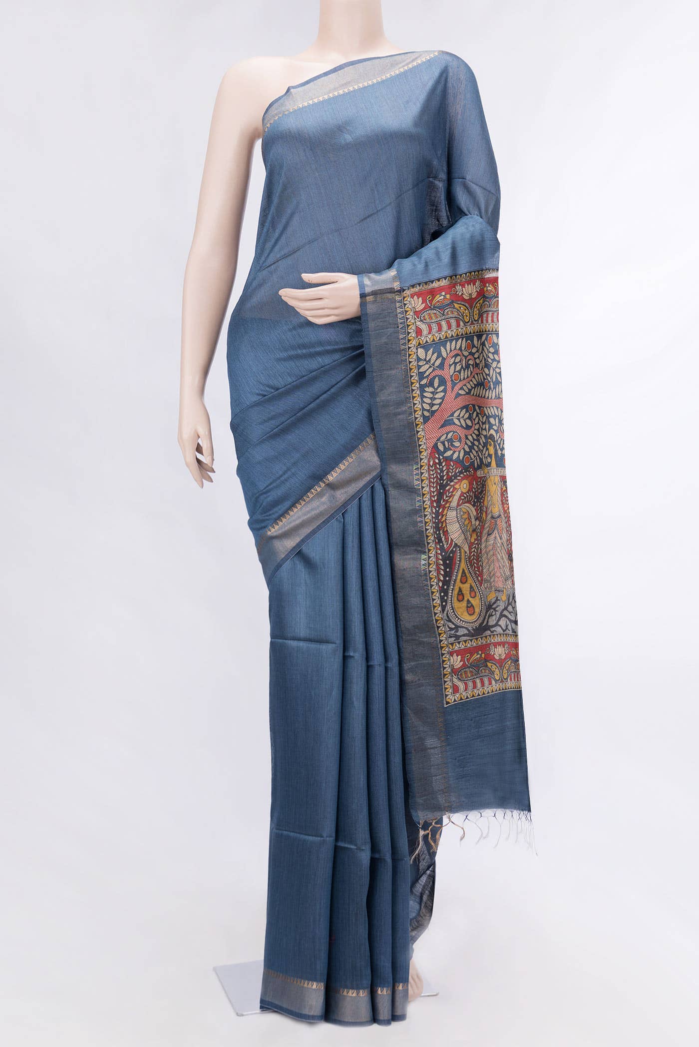 Peacock Blue Tussar Silk Saree