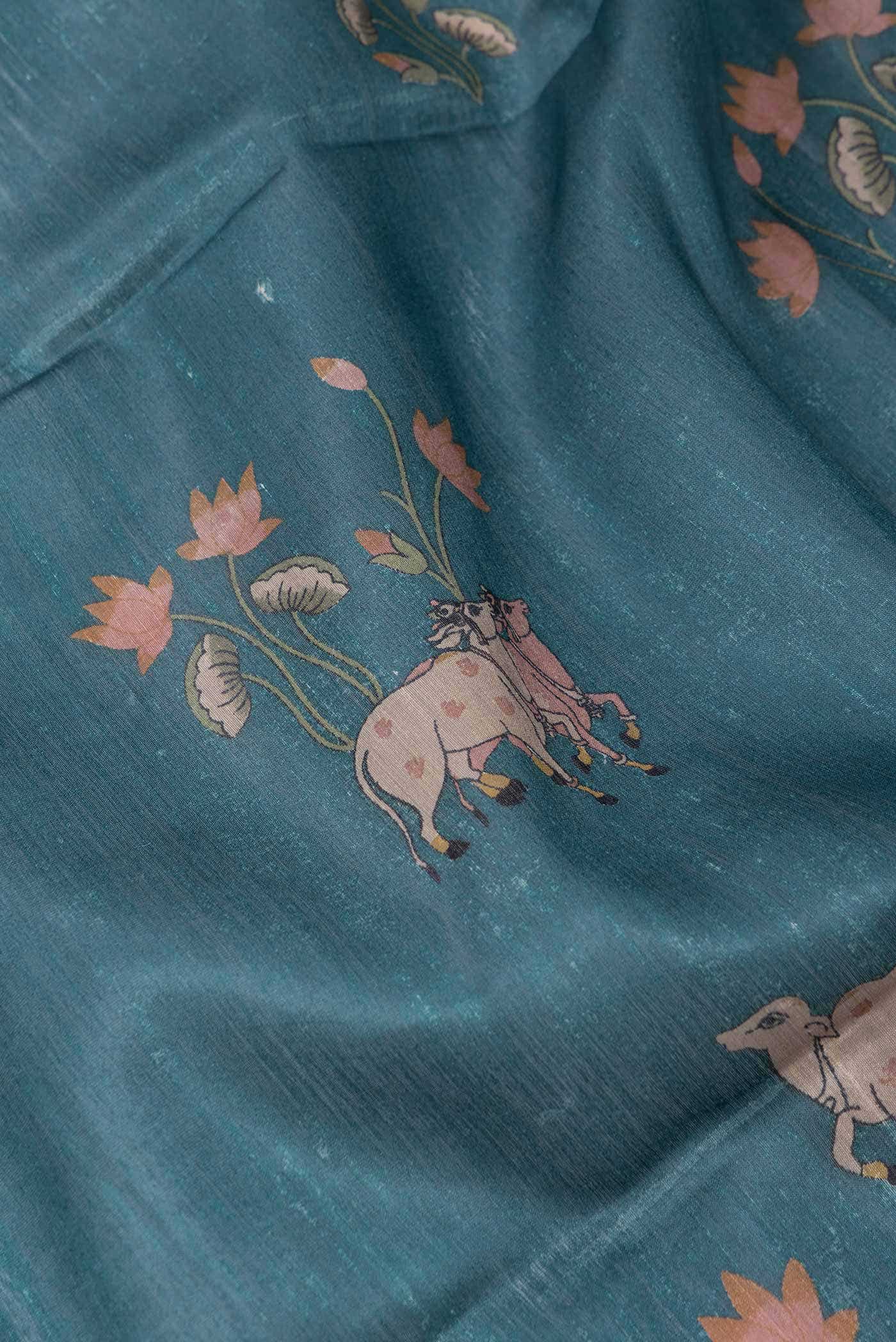 Blue Tussar Silk Saree