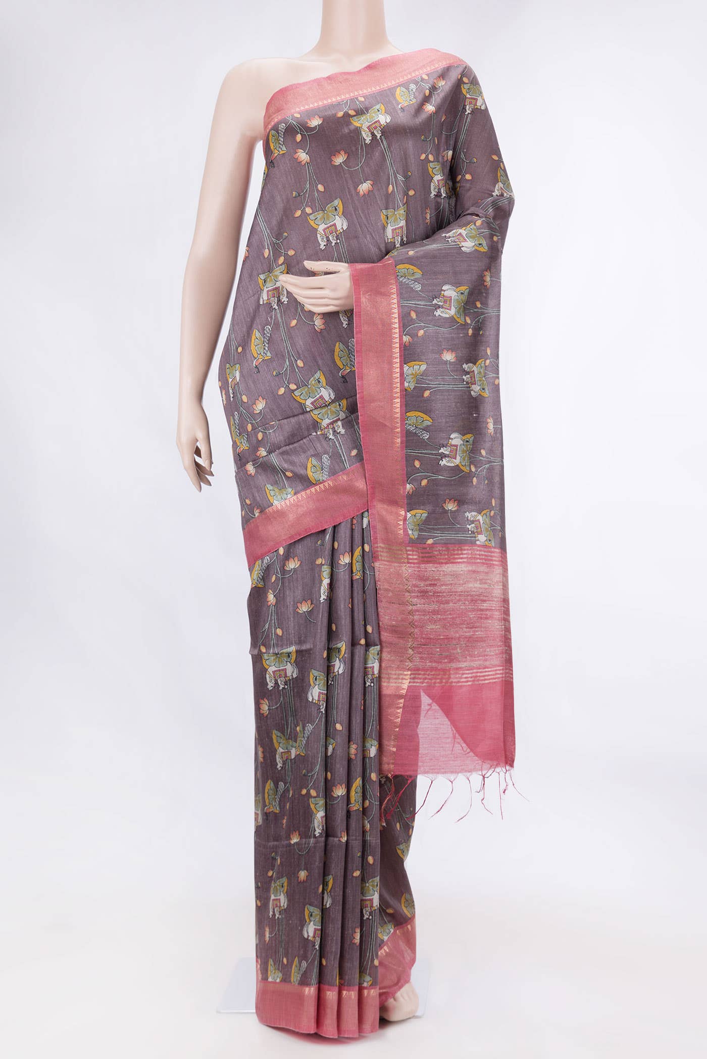 Brown Dual Tone Tussar Silk Saree