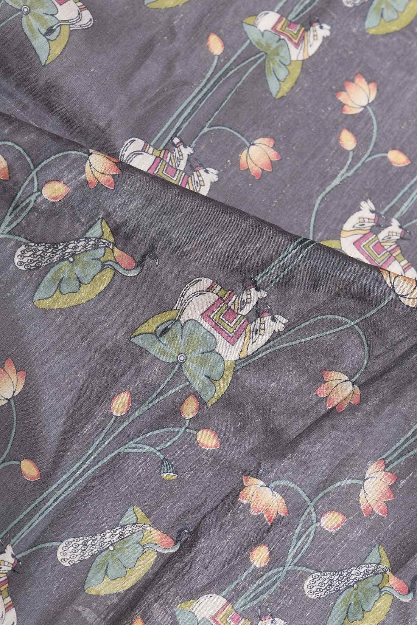 Grey Dual Tone Tussar Silk Saree