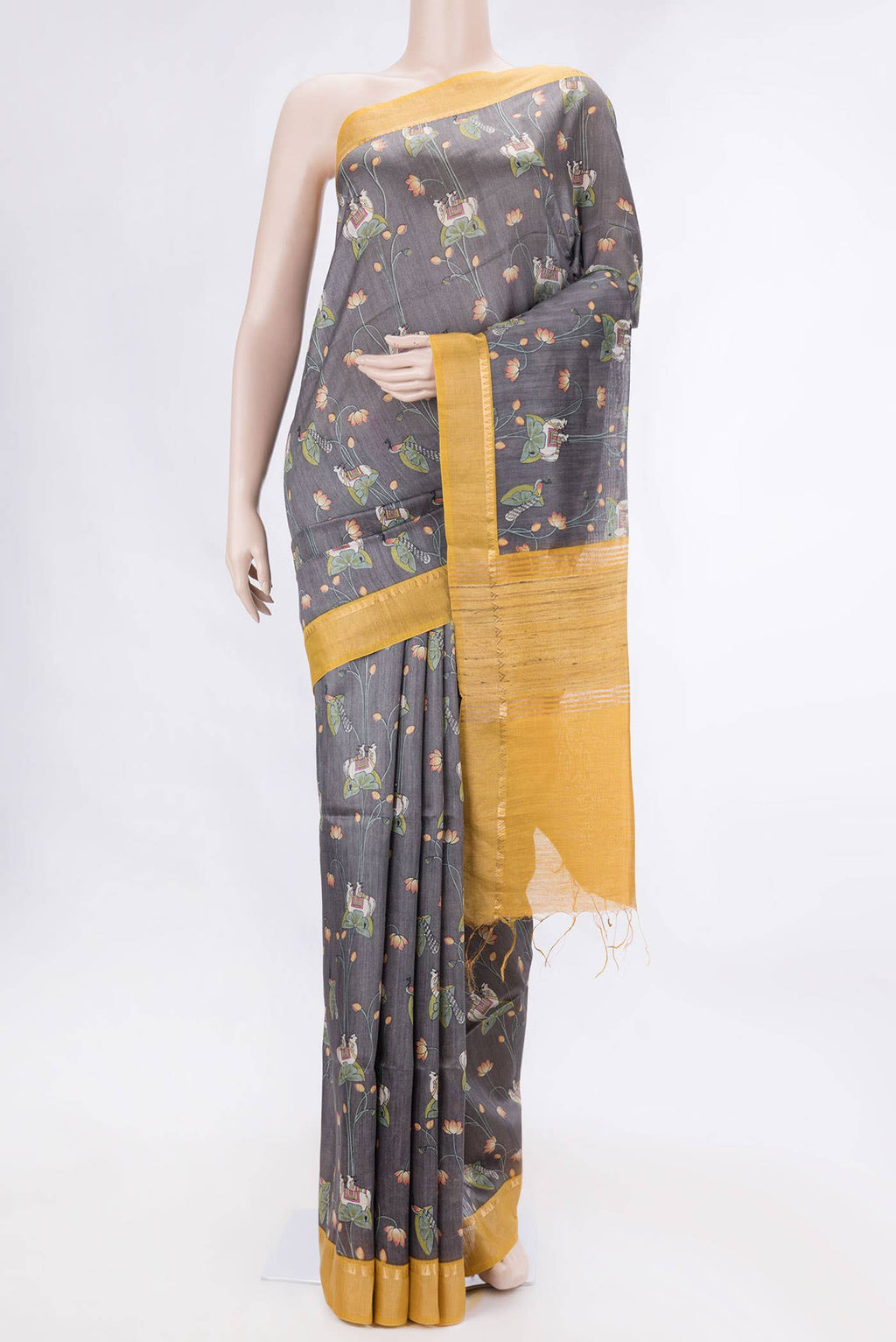 Grey Dual Tone Tussar Silk Saree