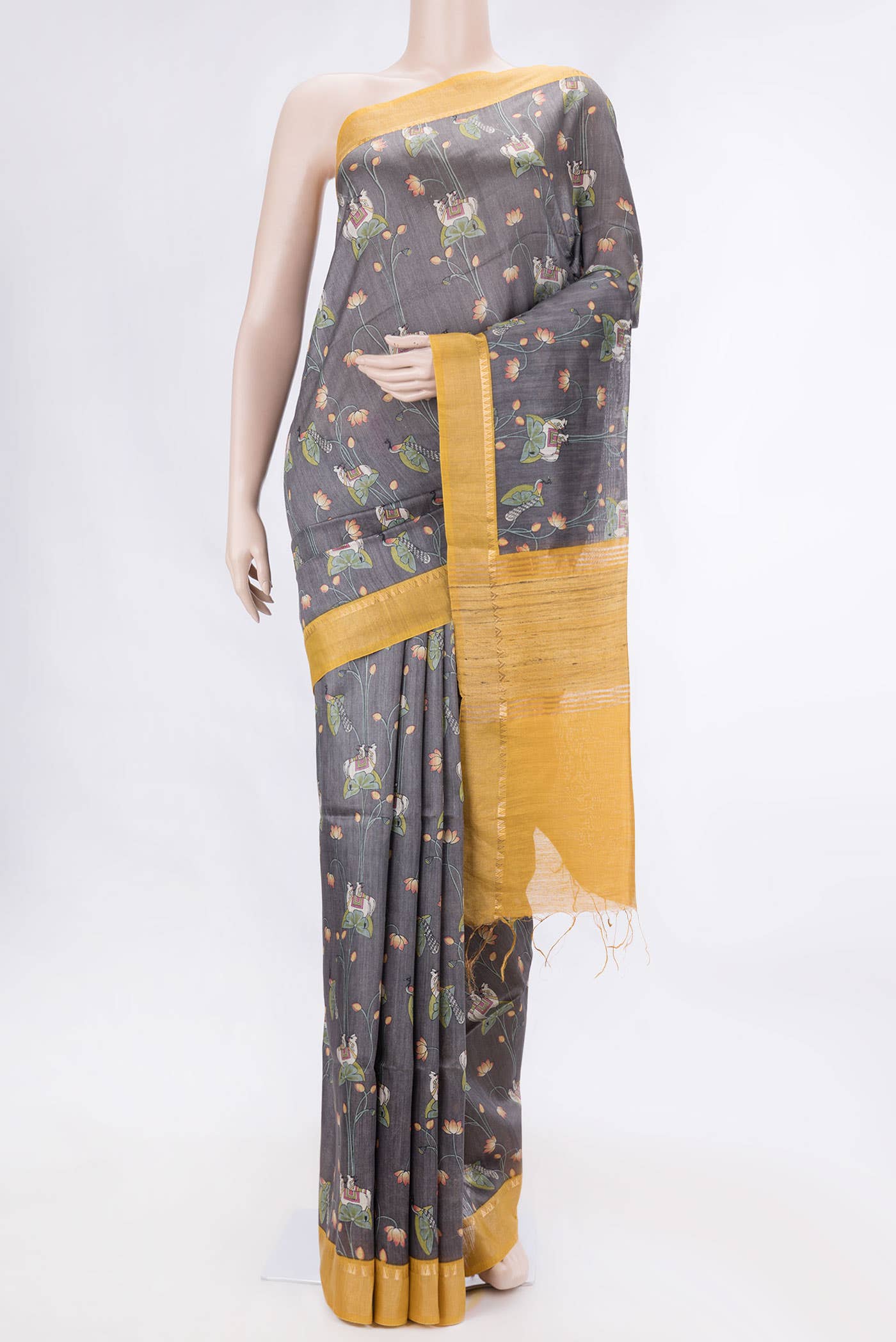 Grey Dual Tone Tussar Silk Saree