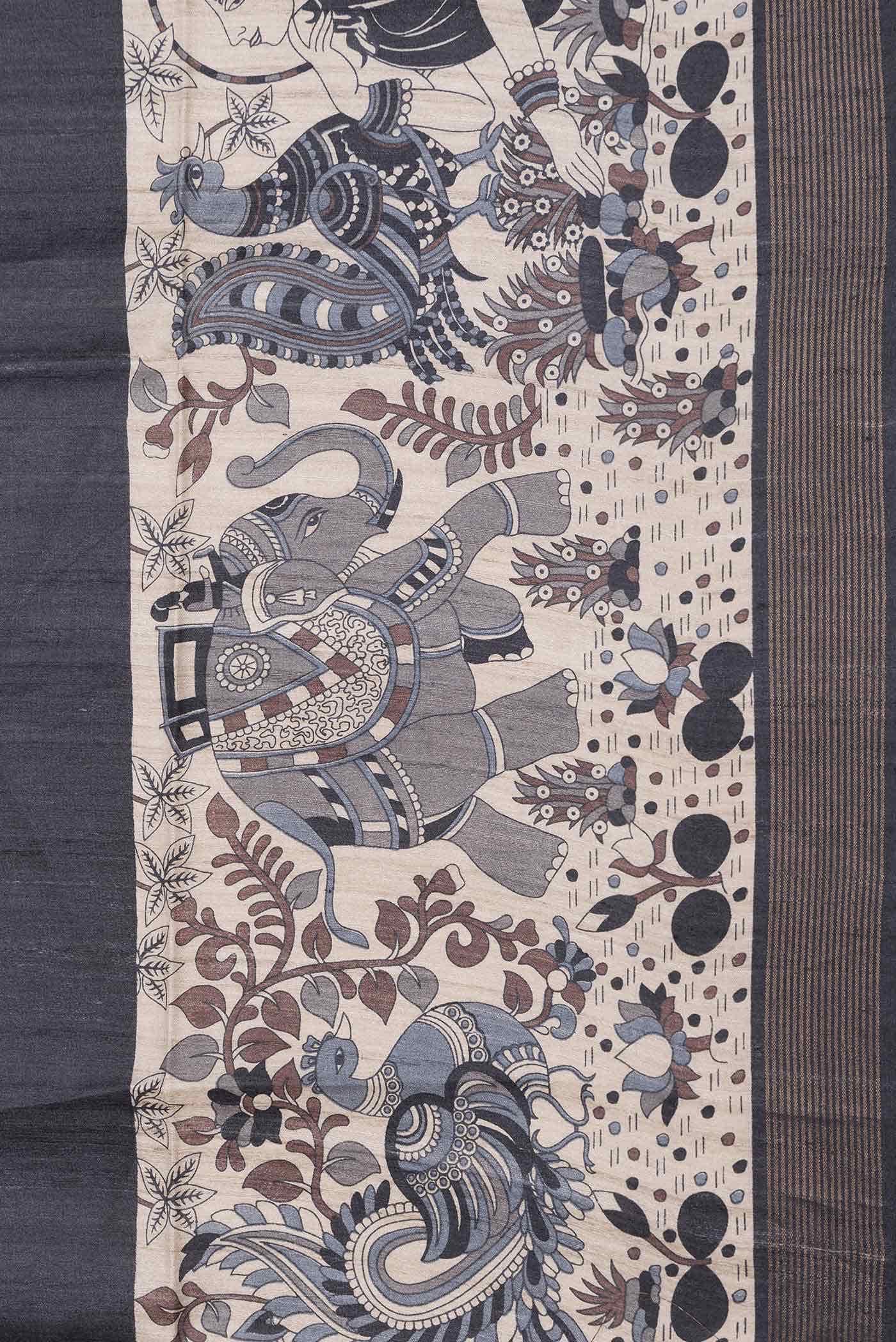 Black Dual Tone Tussar Silk Saree