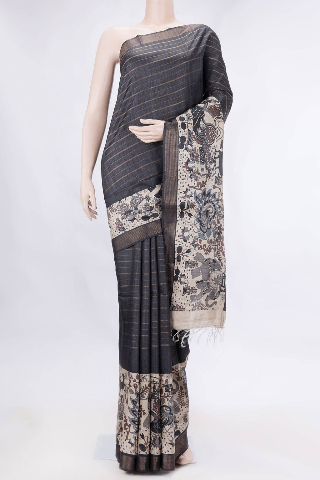 Black Dual Tone Tussar Silk Saree