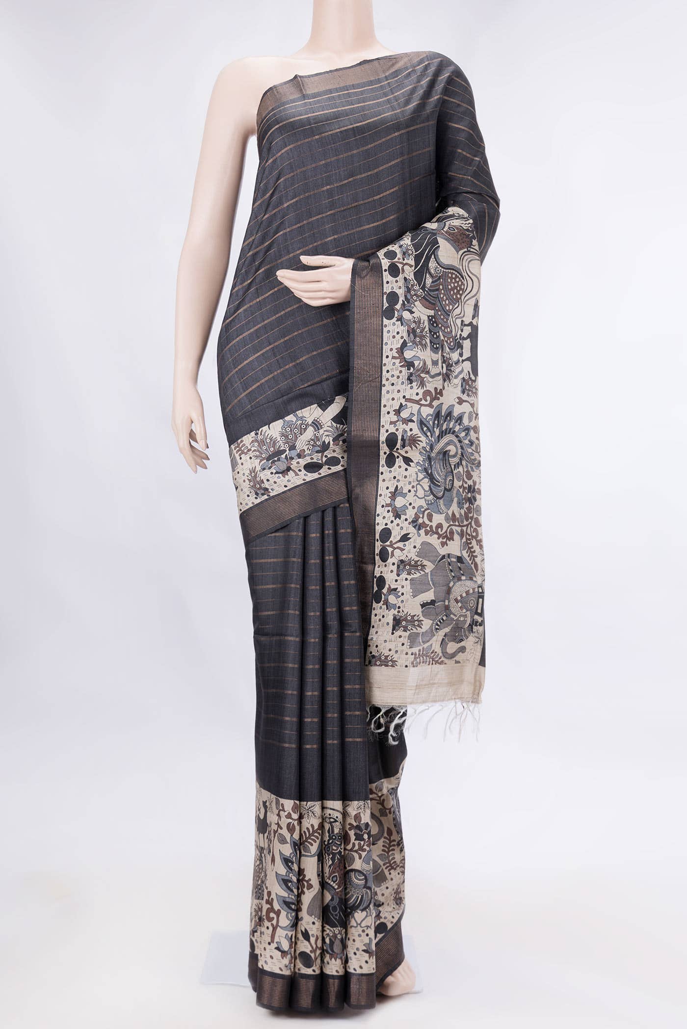 Black Dual Tone Tussar Silk Saree