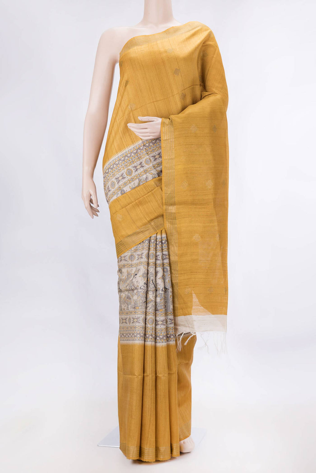 Mustard Dual Tone Tussar Silk Saree