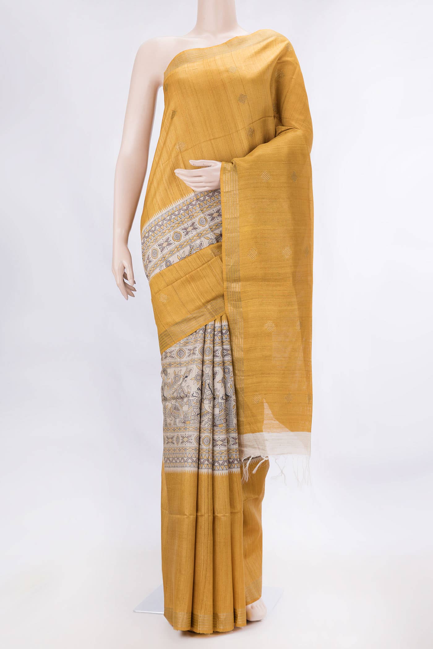 Mustard Dual Tone Tussar Silk Saree