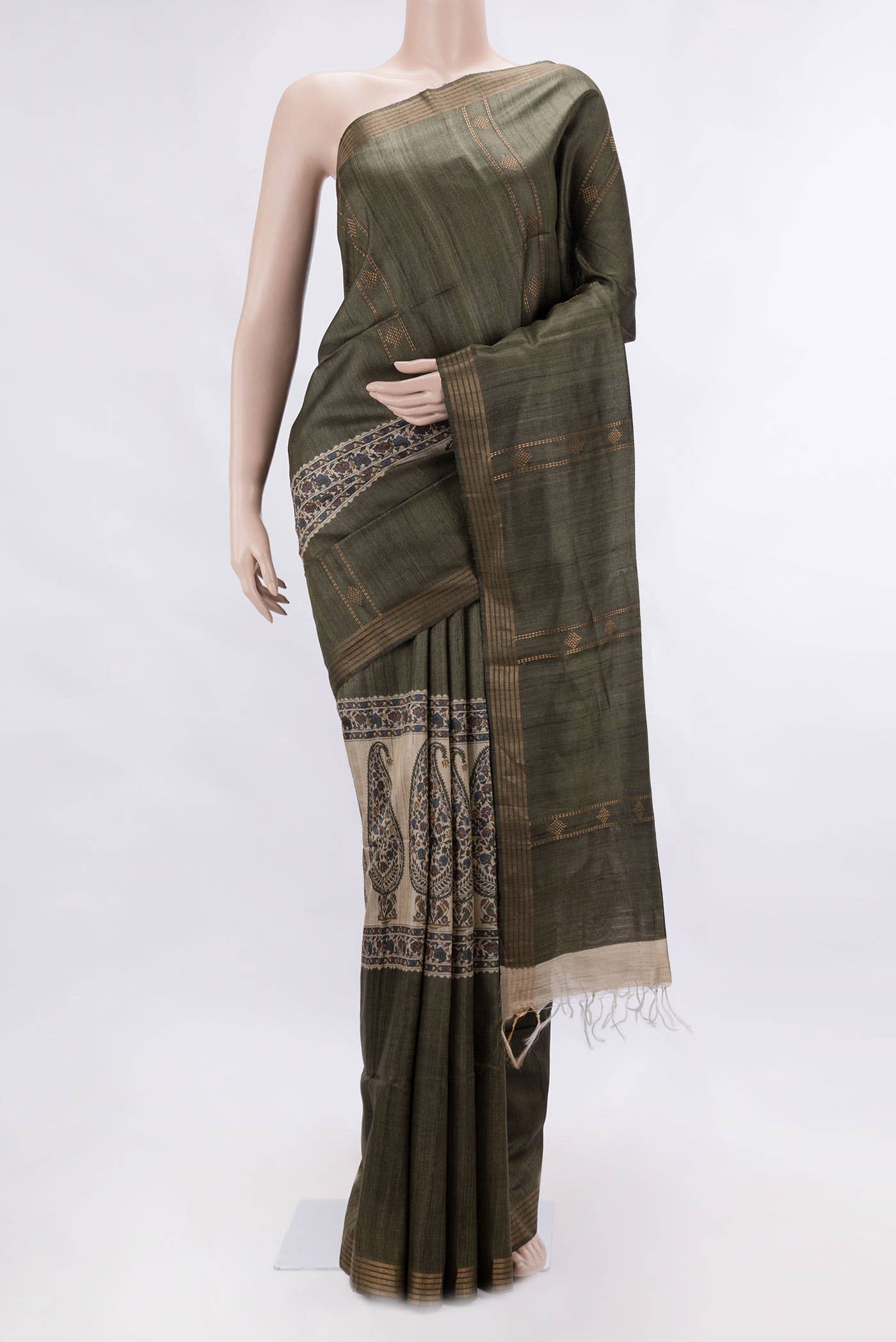 Green Dual Tone Tussar Silk Saree
