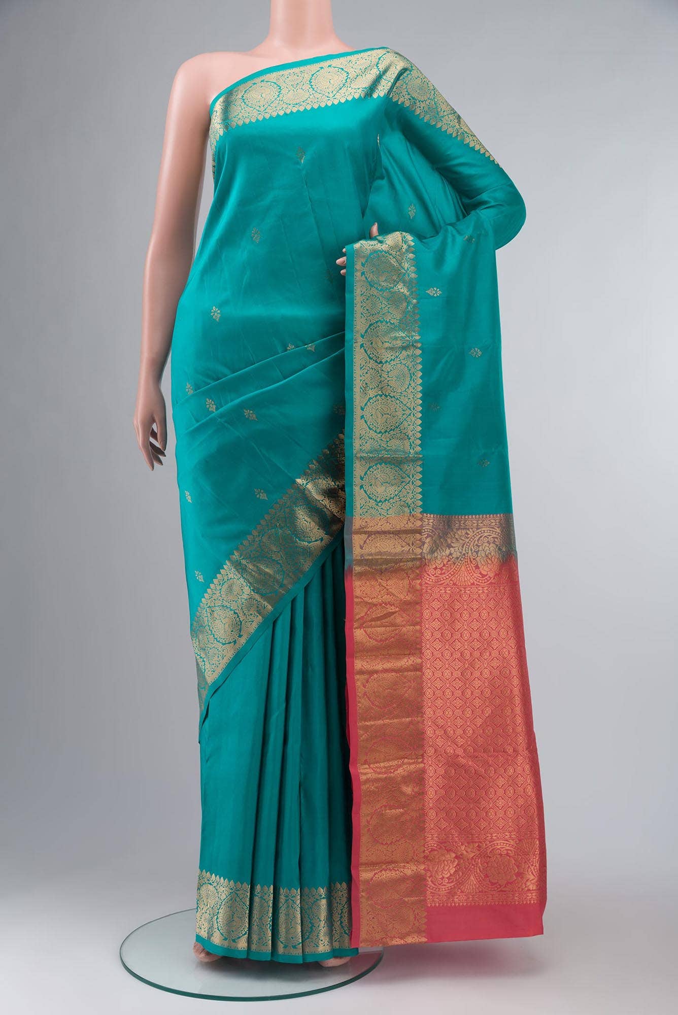 Turquoise Kanchipuram Silk Saree