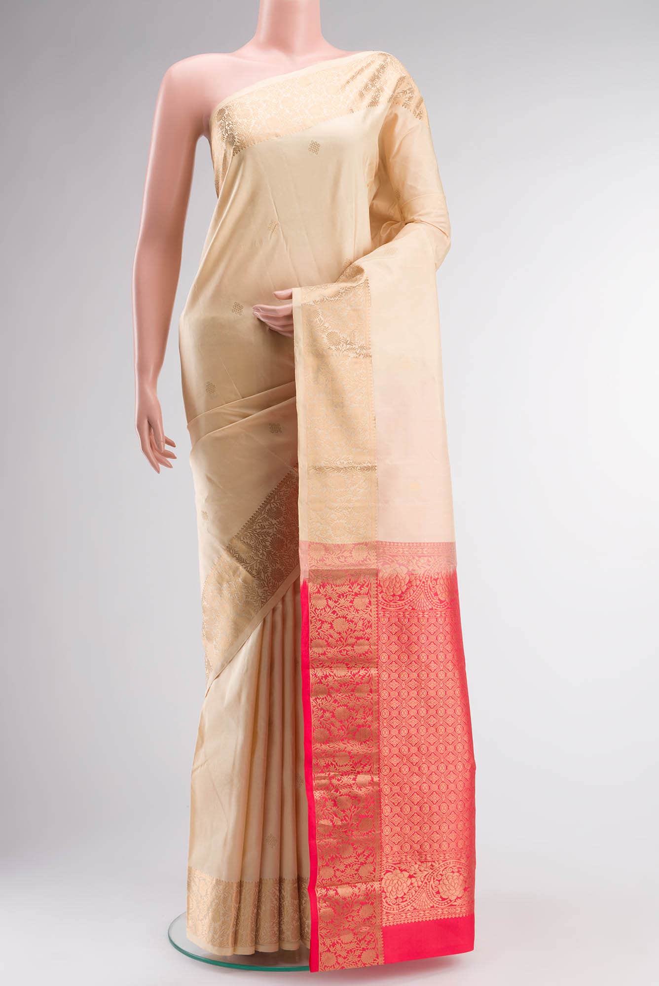 Cream Kanchipuram Silk Saree