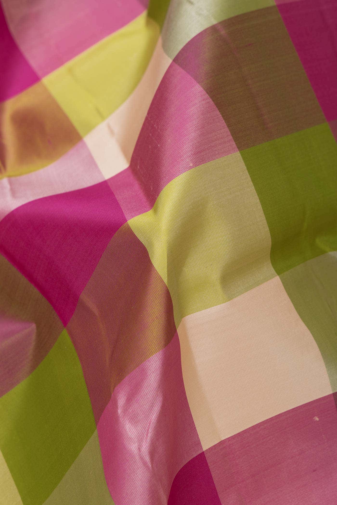 Parrot Green Pink and Sandal Dual Tone Kanchipuram Silk Saree