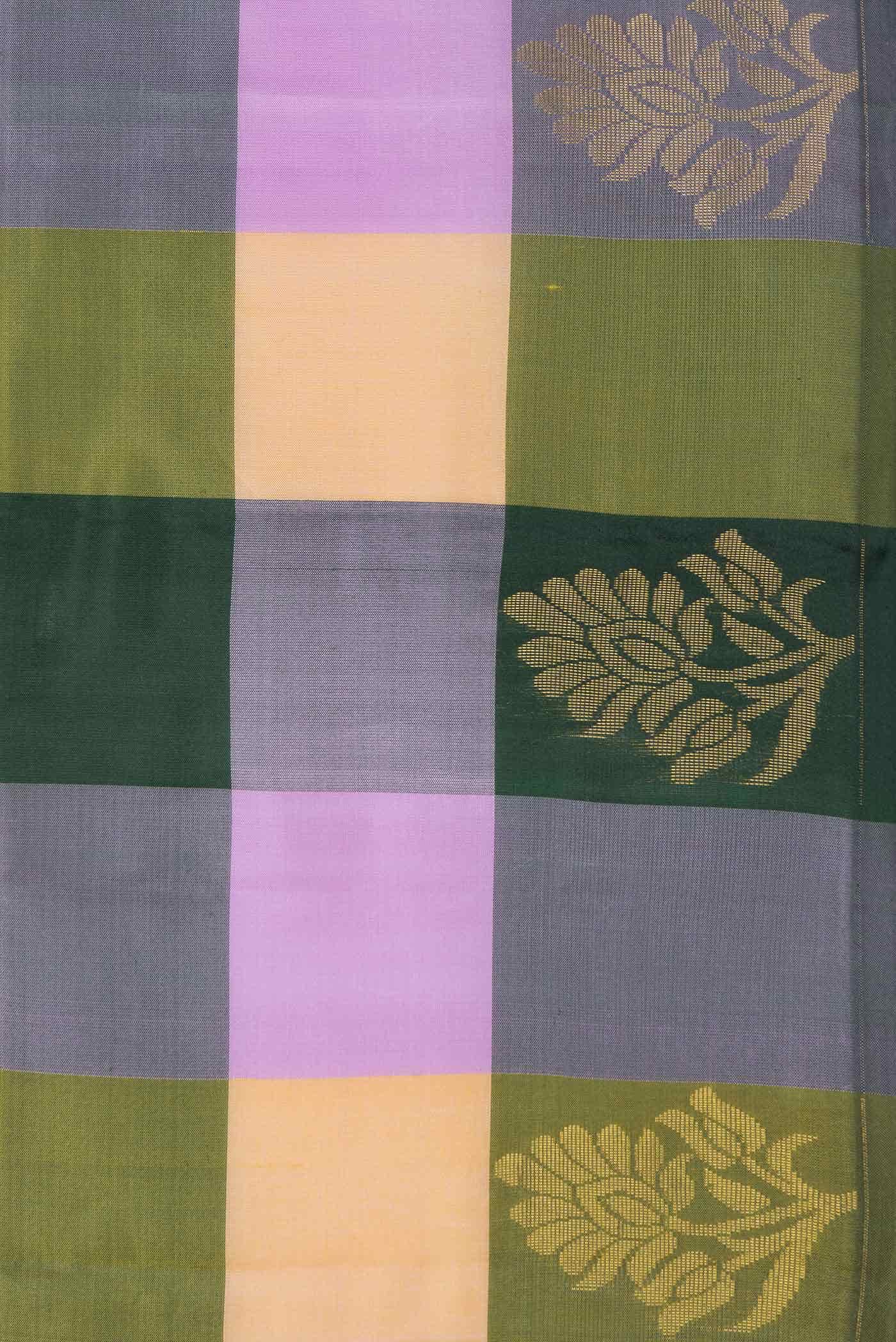 Lavender Mustard and Green Dual Tone Kanchipuram Silk Saree