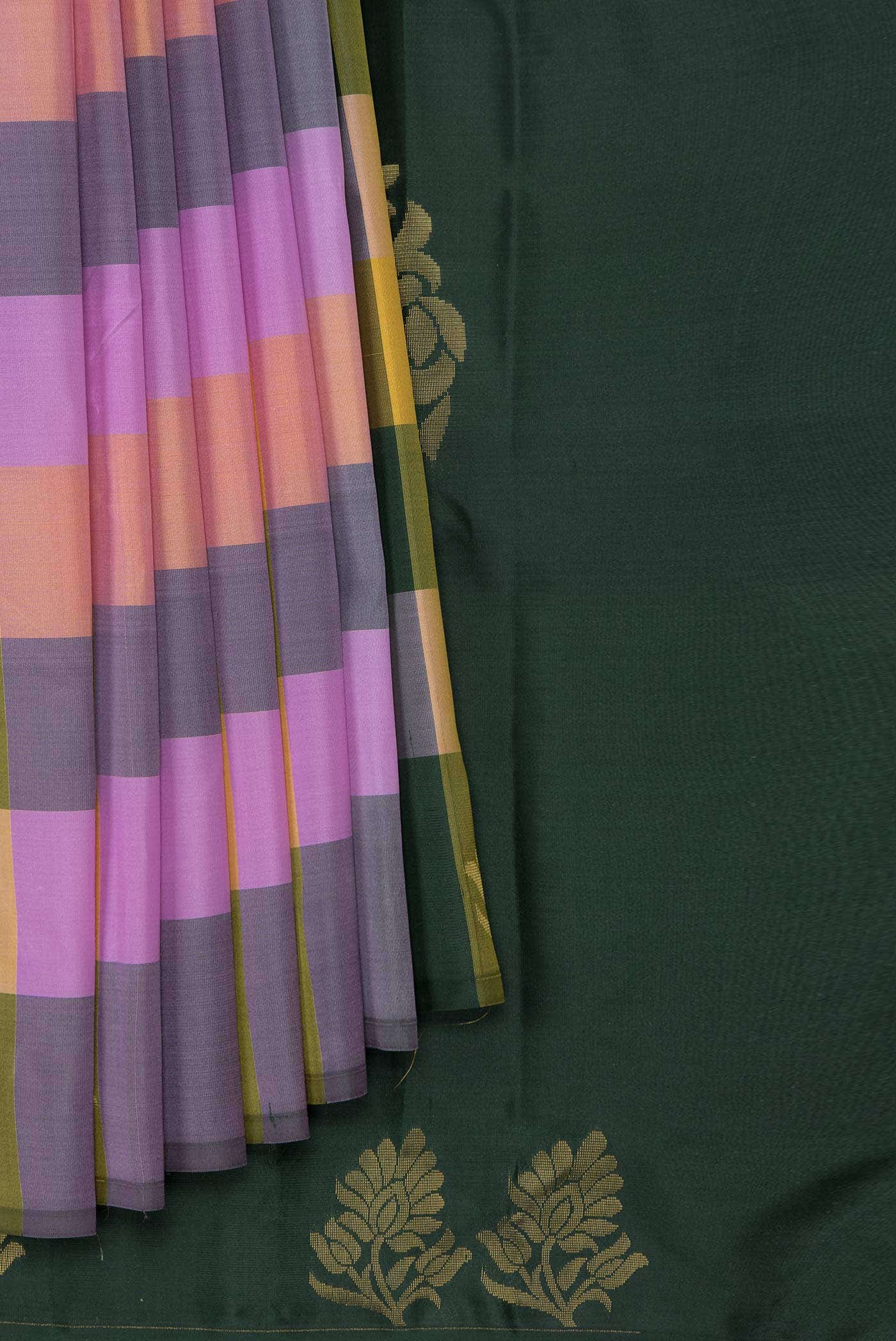 Lavender Mustard and Green Dual Tone Kanchipuram Silk Saree