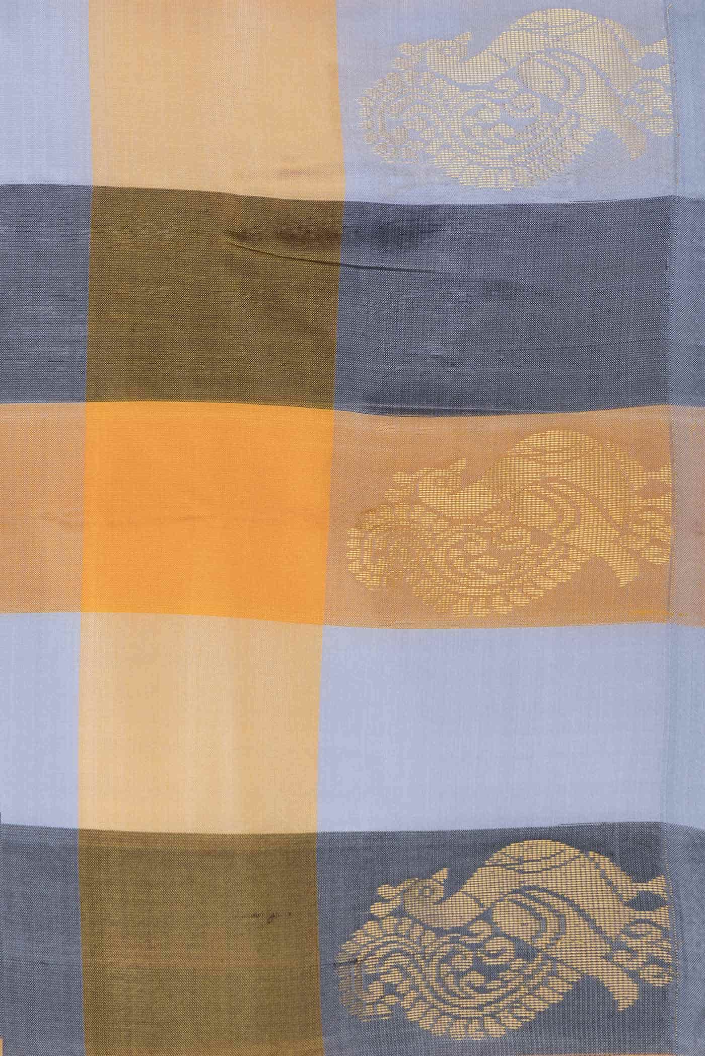 Grey Mustard and Black Dual Tone Kanchipuram Silk Saree
