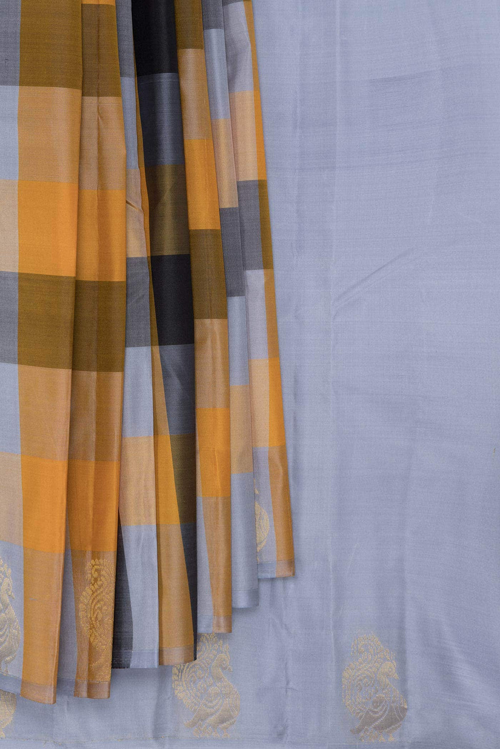 Grey Mustard and Black Dual Tone Kanchipuram Silk Saree