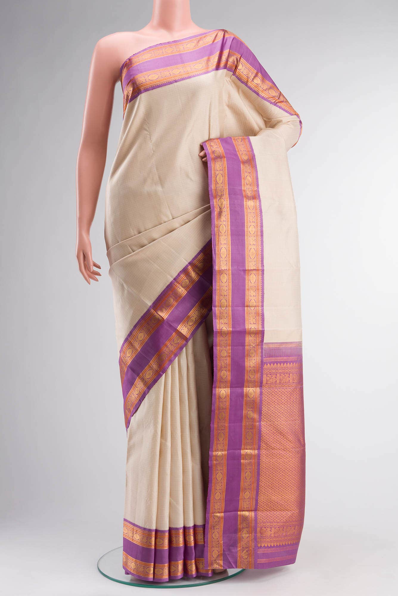 Cream Kanchipuram Silk Saree