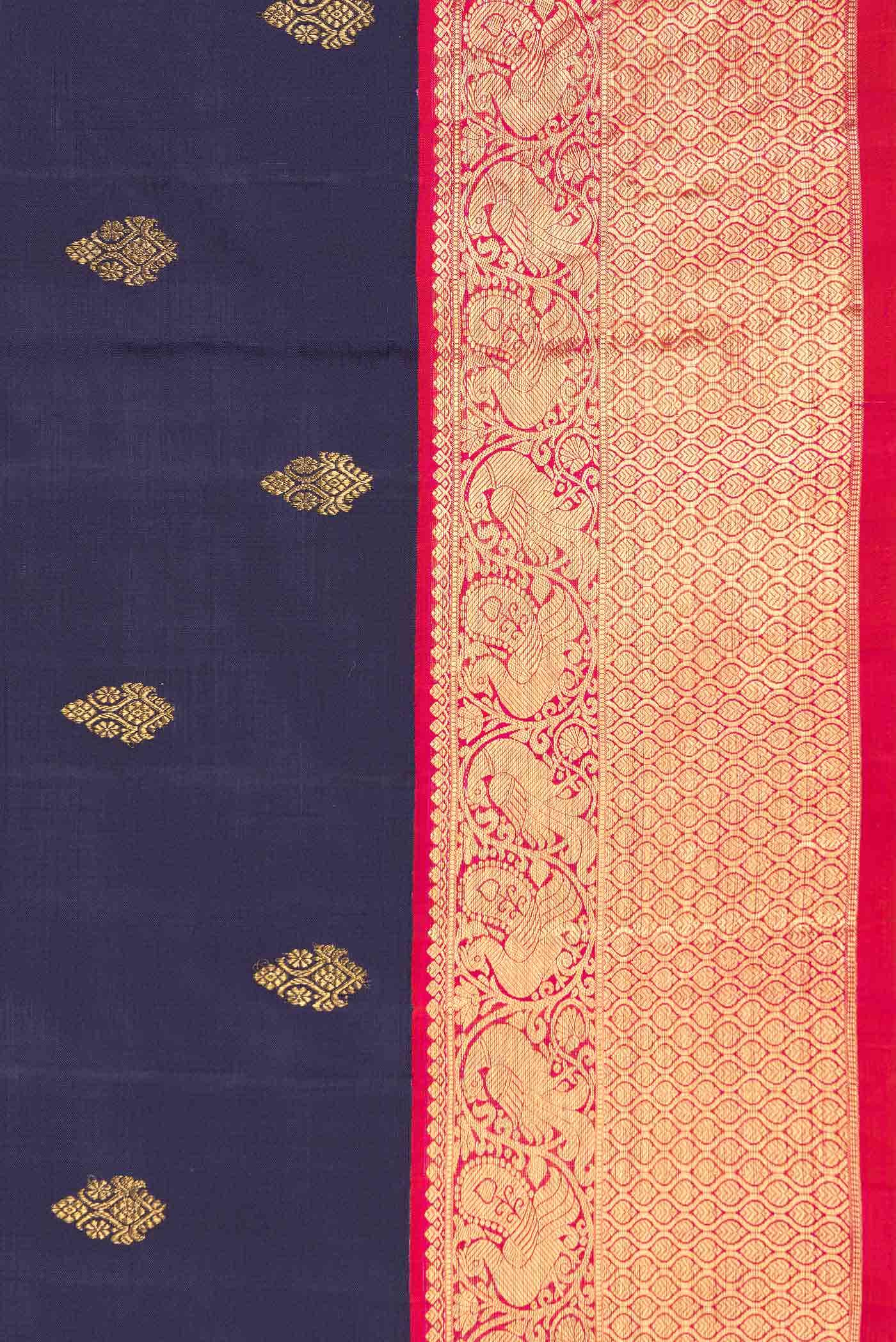 Pure Silk Pure Zari Navy Blue Dual Tone Kanchipuram Saree
