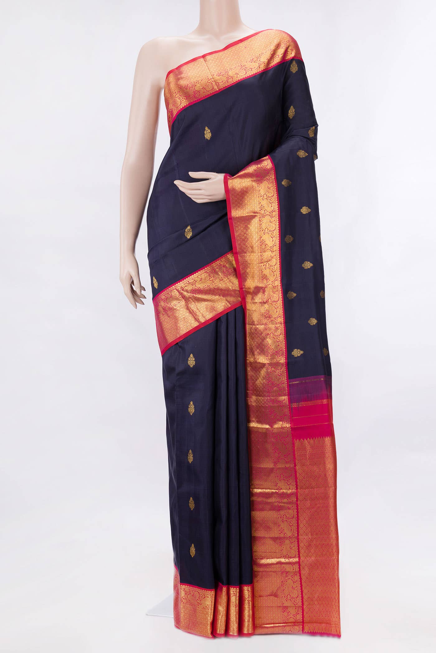 Pure Silk Pure Zari Navy Blue Dual Tone Kanchipuram Saree
