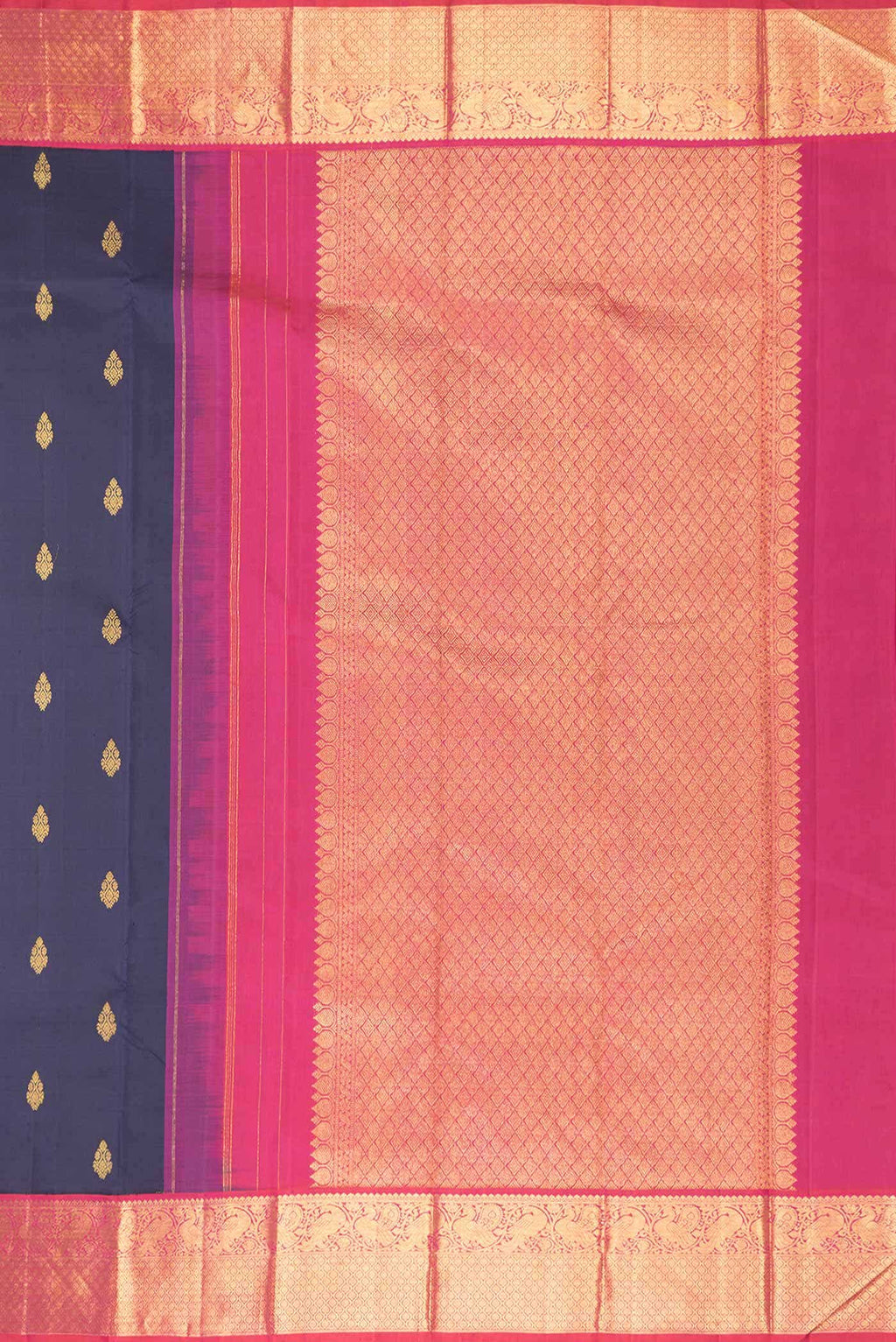 Pure Silk Pure Zari Navy Blue Dual Tone Kanchipuram Saree
