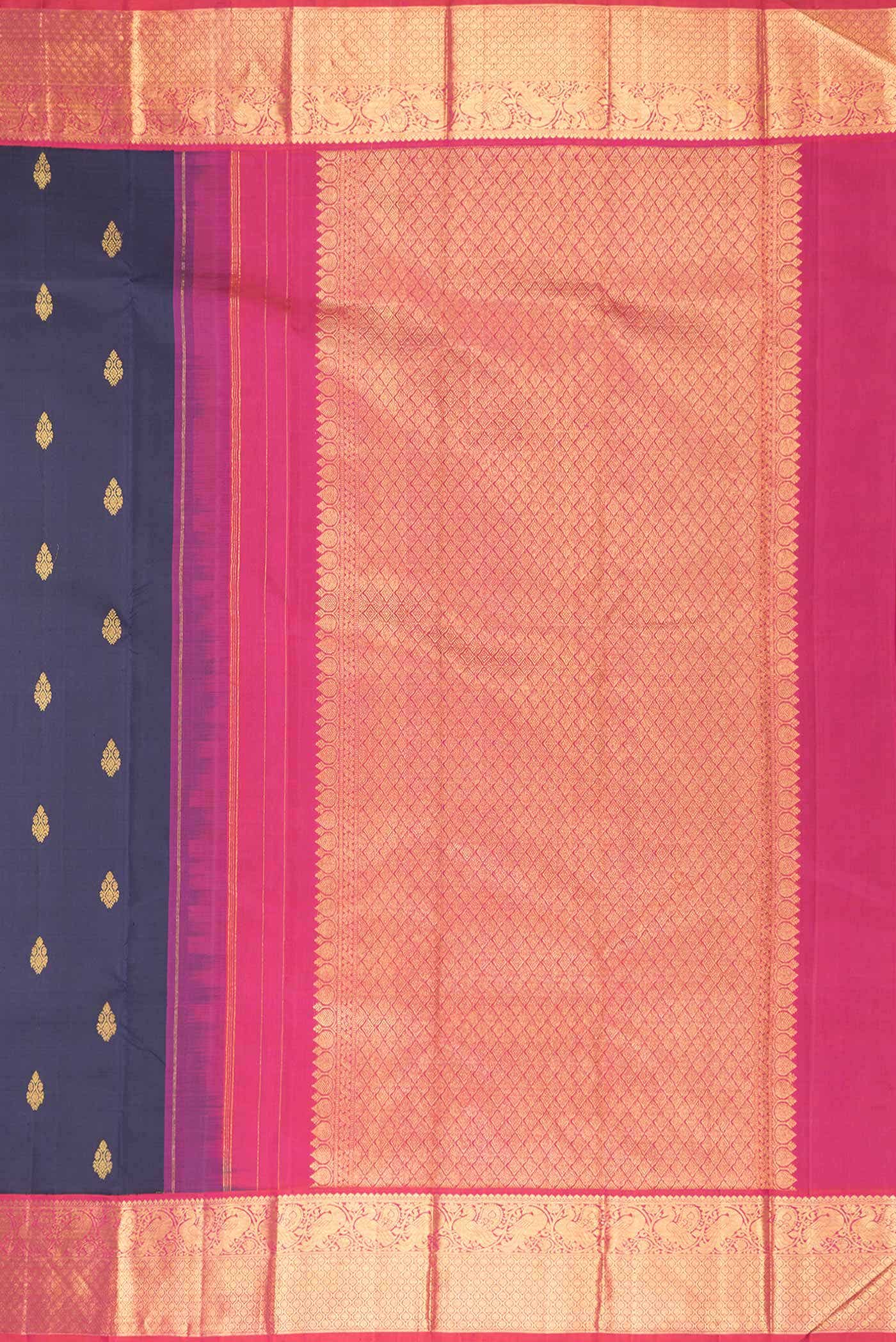 Pure Silk Pure Zari Navy Blue Dual Tone Kanchipuram Saree