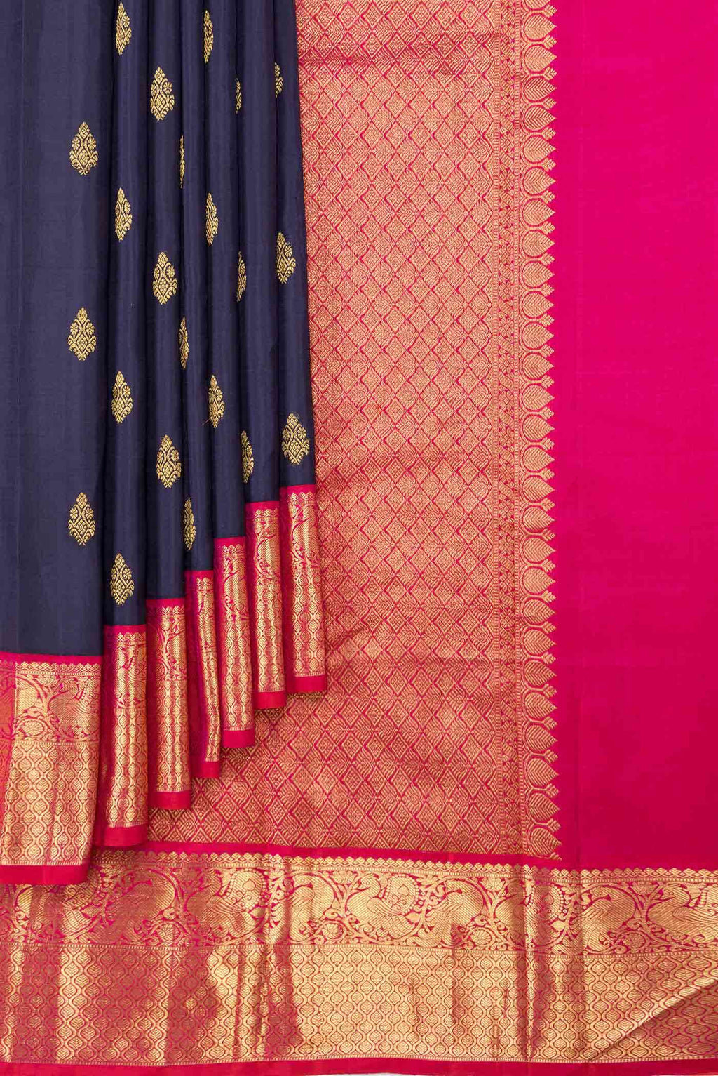 Pure Silk Pure Zari Navy Blue Dual Tone Kanchipuram Saree